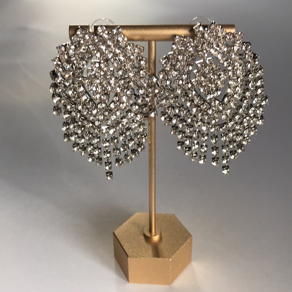 New! Silver Rhinestone Statement Earrings - Picture 5 of 8